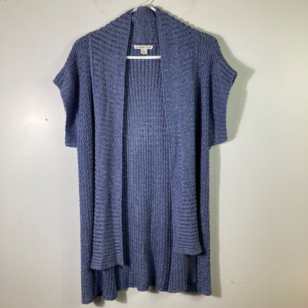 Womens Coldwater Creek Sleeveless Knit Linen Open Cardigan Sweater Vest‎ Blue M